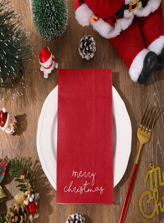 Whaline Merry Christmas Guest Napkins Red Disposable Paper Napkins Xmas Guest Hand Napkin Towel for Winter Party Supplies Bathroom Table Decor, 50Pcs - Image 3
